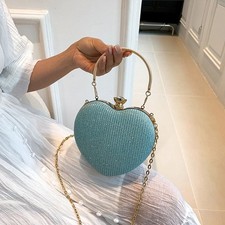 Heart Shape Shoulder Bag Metal Chain Shiny Handbag Fashion Purse  Wedding Party