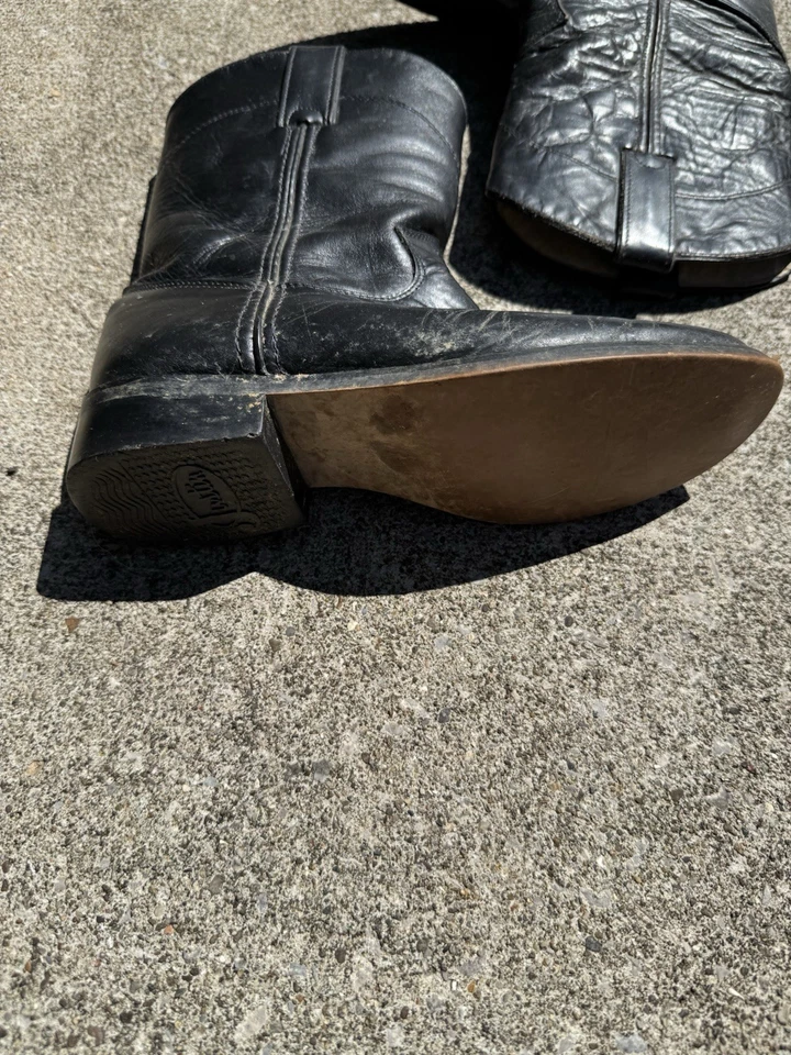 Justin Botas Vaqueras Roper Cuero Negro Botas Occidentales Niños Grandes Talla 2/8.5 Foto 2 de 4