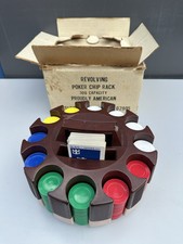 Vintage Crisloid Blue Chip Revolving Poker Chip Rack Brown W/ Original Box Poker