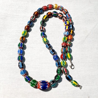 Venezianisch inspirierte Glasperlen Multicolor Chevron Perlen Halskette #108G...