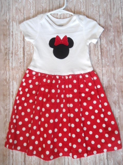 Handmade Minnie Mouse Girls Red Dot Tee Dress - Ready To Ship - Size 6-12M