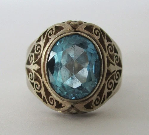 Vintage Sterling Silver Blue Topaz Ring 925 Size 8