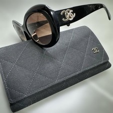 CHANEL 5469-B-A Oval Sunglasses Black Crystal Double Coco Mark w/case Italy