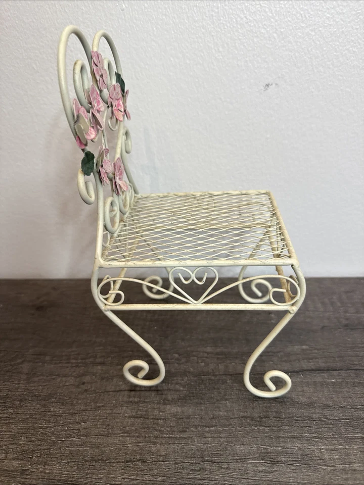 Silla Miniatura Metal 10" Shabby Chic Hadas Jardín Casa de Muñecas Flores Rosas Foto 4 de 4