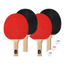 Classic 4 Player Table Tennis Racket Set, Black and Red