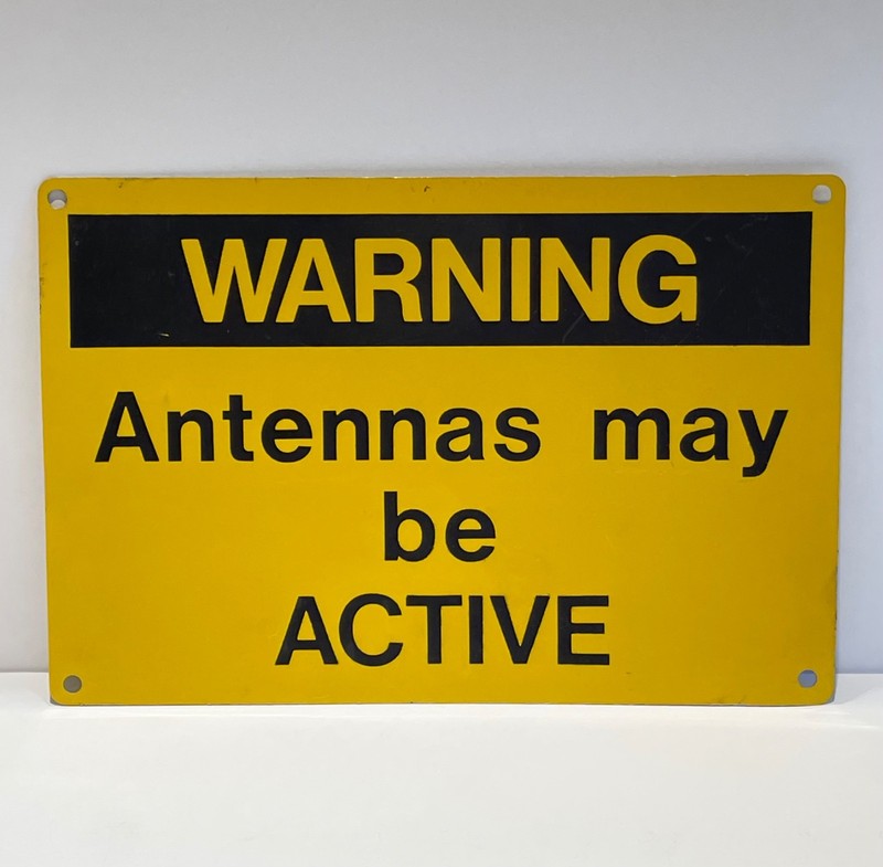 Vintage WARNING - ANTENNAS MAY BE ACTIVE - Metal Sign Original 12 x 8 Power Grid