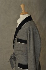 Mens Smoking Jacket Grey / Black Shawl Wool Feel OBHA