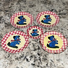Ohio Art 1950s 5-pc Child Puppy Tin Tea Set Of 4 Larger Plates And One Small H3