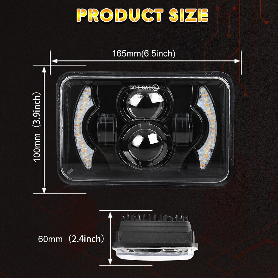 4PCS Fit 1982-1992 Chevrolet Camaro Z28 4x6" LED Headlights Halo DRL Hi-Lo Beam - Image 4 of 4