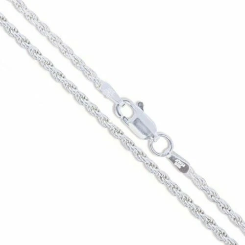2MM Solid 925 Sterling Silver Italian DIAMOND CUT ROPE CHAIN Necklace Italy - Image 2 of 4