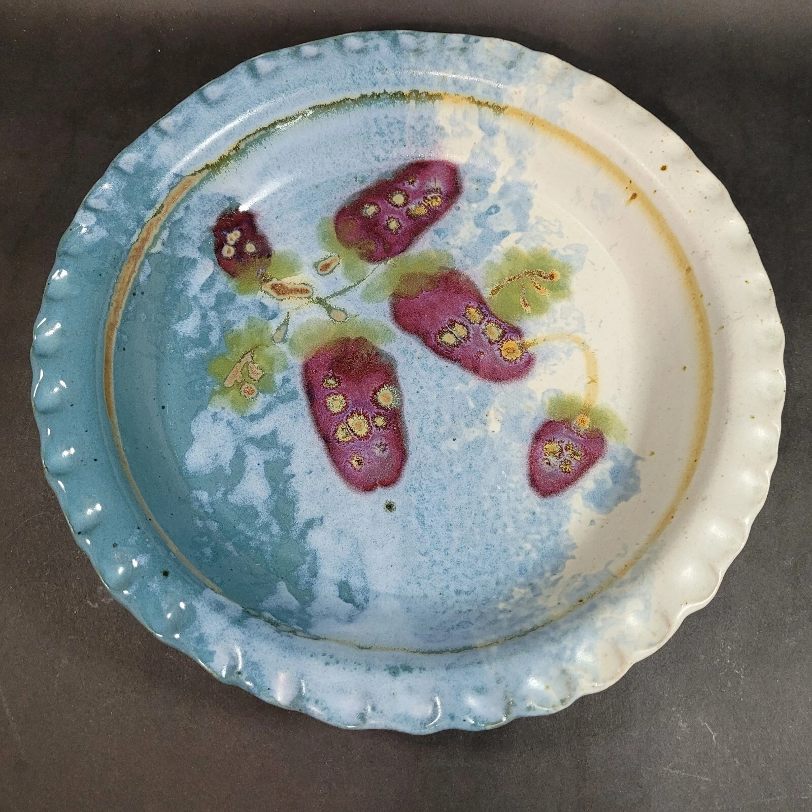 Vintage Studio Hand Thrown Pottery Pie Dessert Dish Baker 13" diameter Stoneware