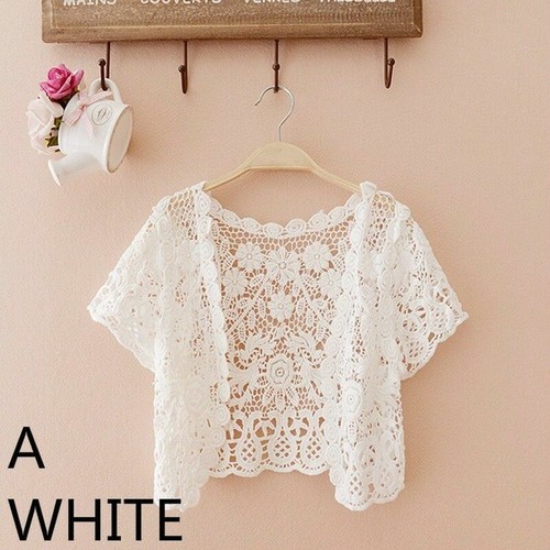 Women Lace Cardigan Shrug Bolero Cape Capelet Jacket Tassel Hollow Short Sleeve - Picture 11 of 14