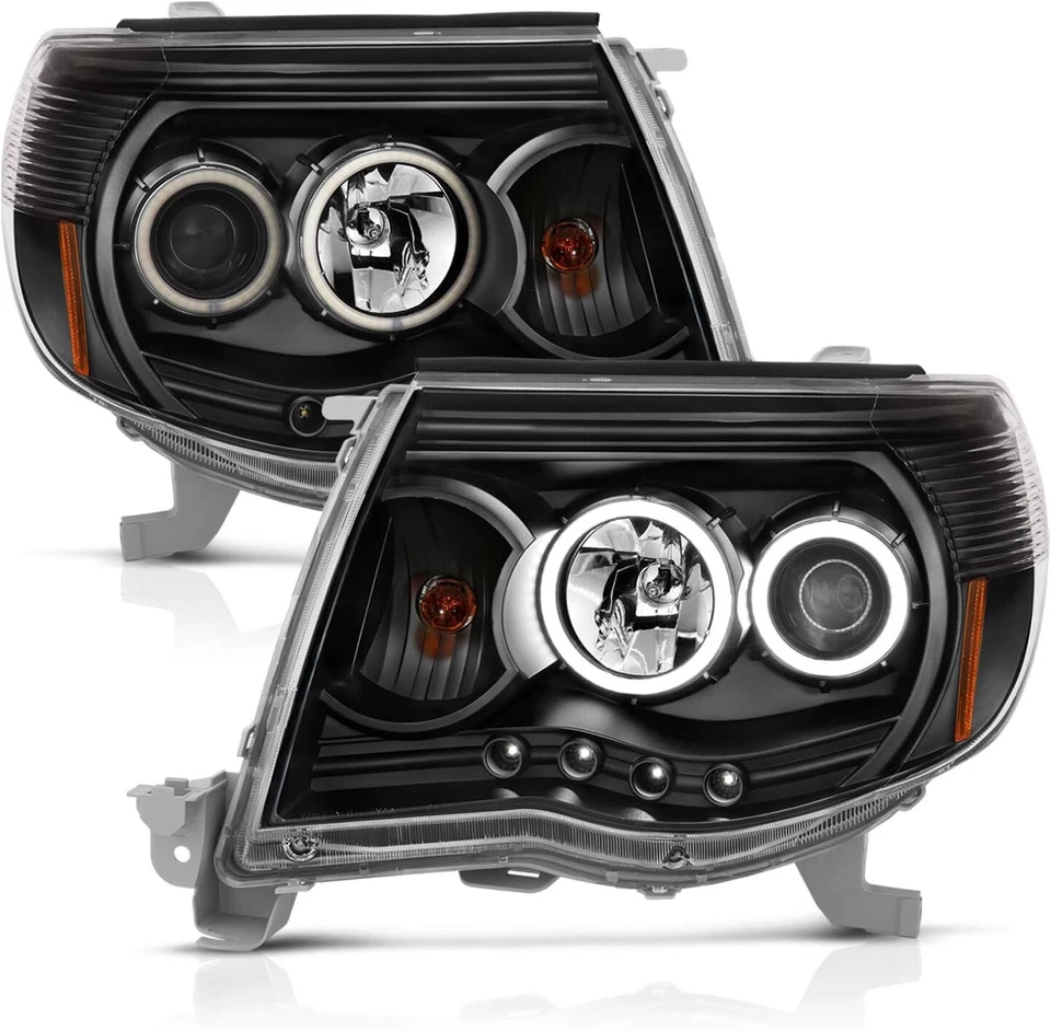 For Black 2005-2011 Toyota Tacoma DUAL LED Halo Projector Headlights lamps Foto 2 de 4