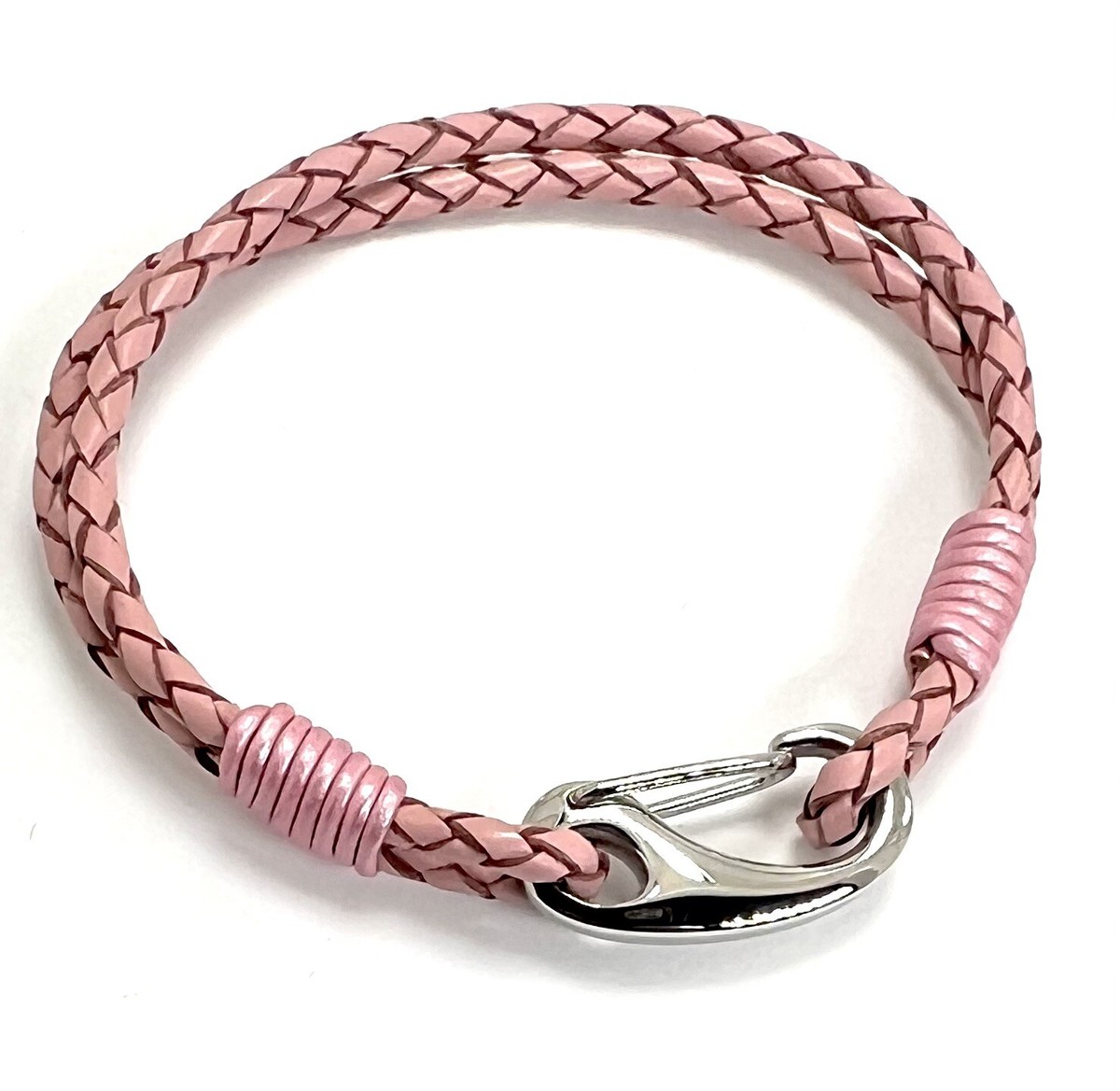 Womens Tribal Steel Pink Leather Double Wrap Bracelet 19cm UK
