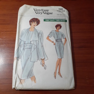 Vogue Misses Jacket Dress & Sash Sewing Pattern Uncut 7693 Sizes 18-20-22