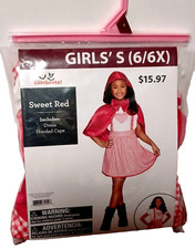 Girl's Sweet Red Riding Hood Storytime Costume with Hooded Red Cape S 6/6X NWT