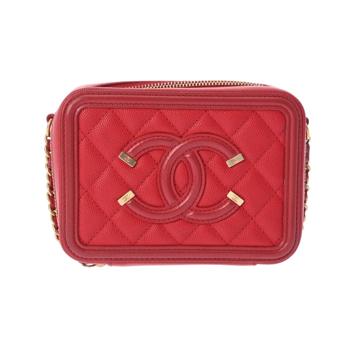 CHANEL Red Mini Chain Shoulder Bag with Figly Charm