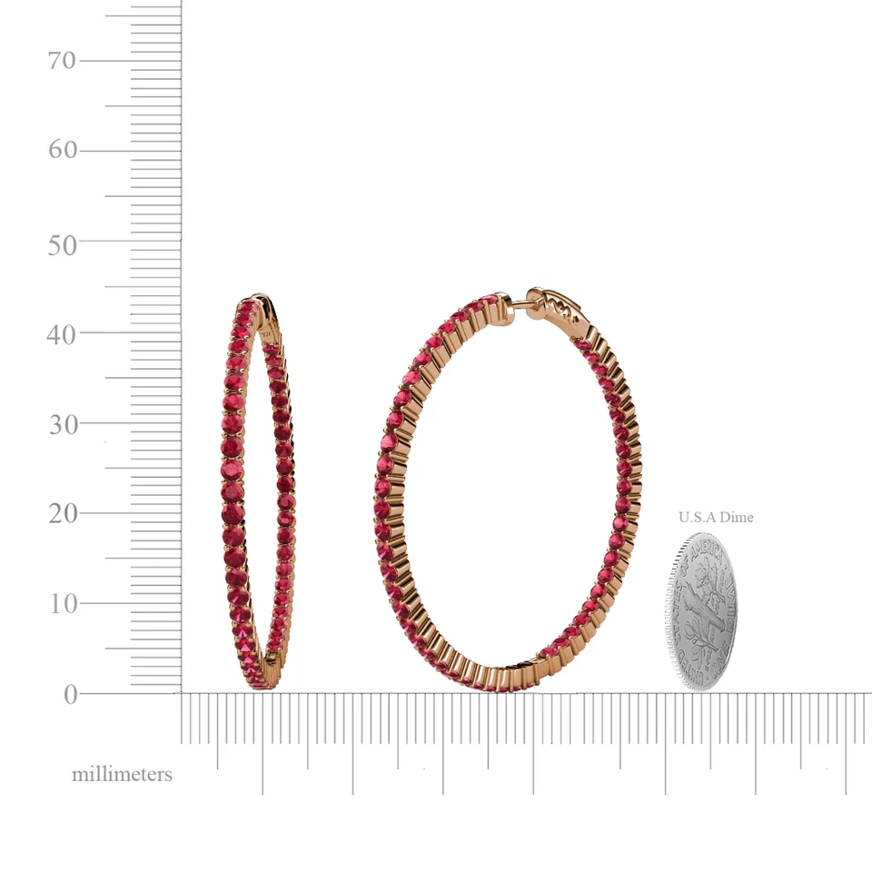 Ruby 2 5/8 ctw Common Prong Inside-Out Hoop Earrings 14K Rose Gold JP:37615 - Image 4 of 4