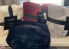 Lauren Ralph Lauren Micromink Plush Blanket, Various Colors and Size U Pick