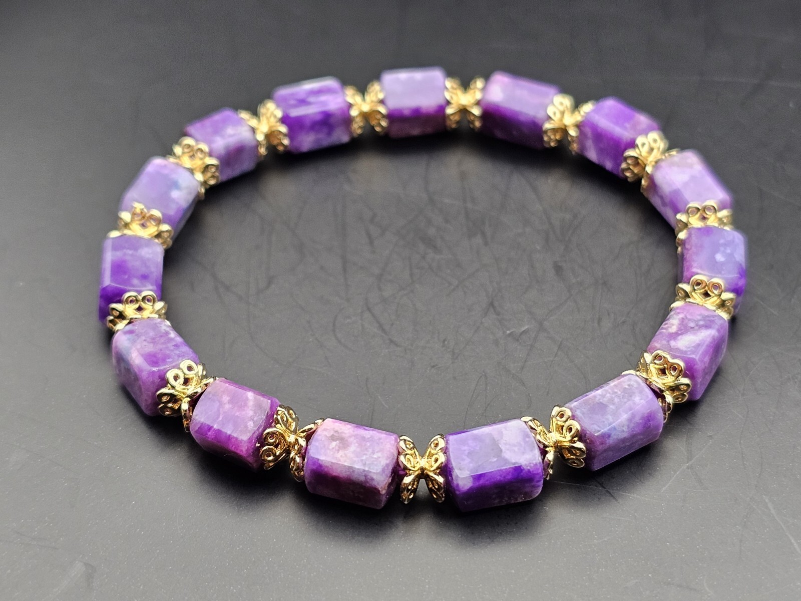Rare Top Quality Cherry Blossom Genuine Sugilite Bracelet 6.5mm image 3