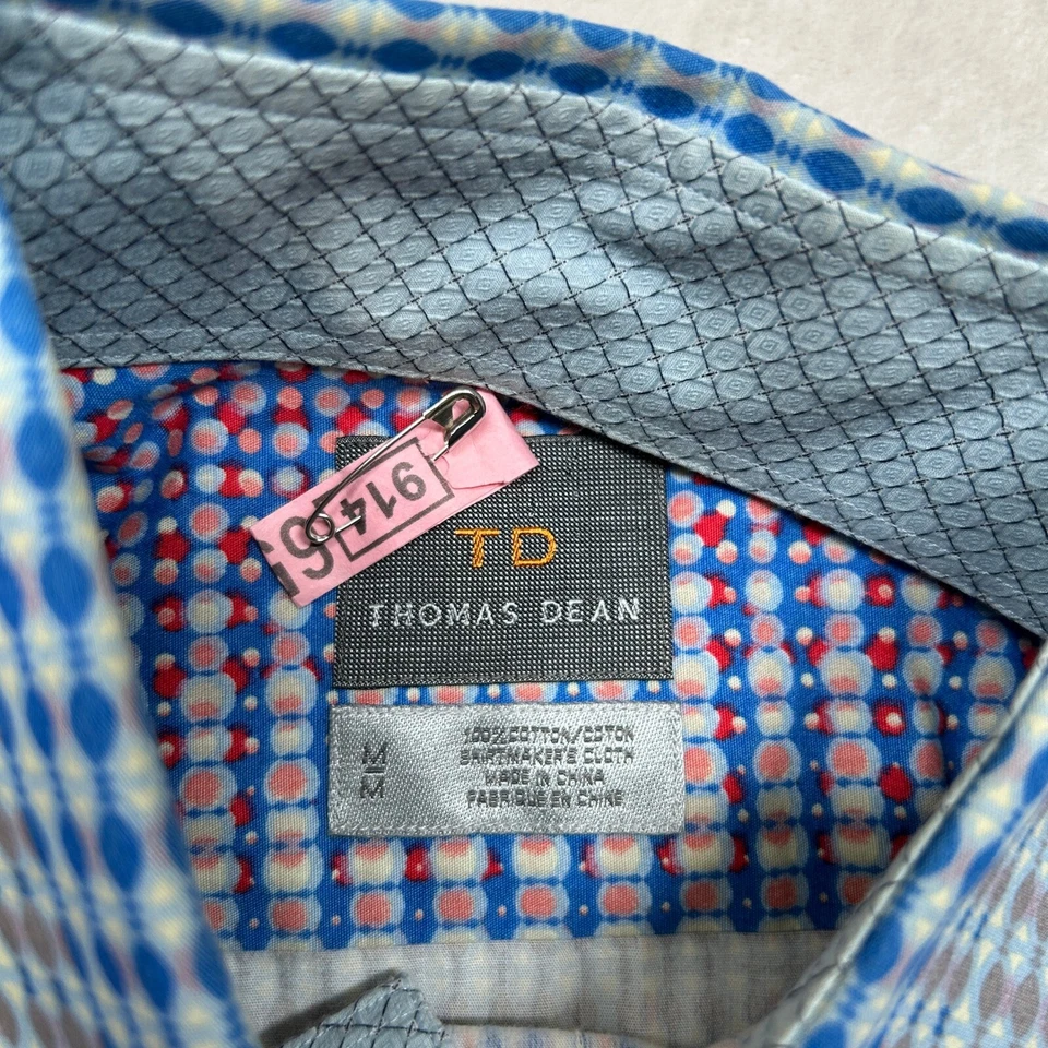 Thomas Dean Patterned Shirt Mens Medium Blue Multi Long Sleeve Button Down - Image 4 of 4