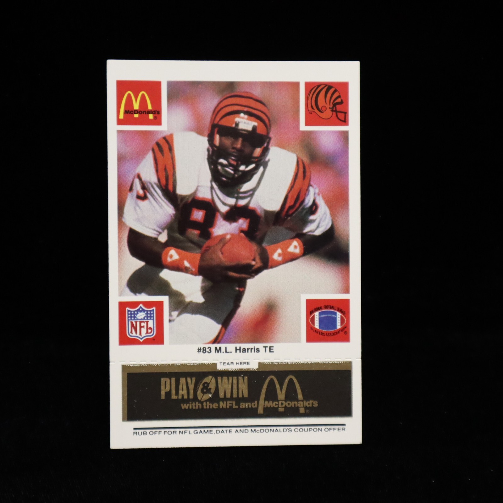 1986 M.L. Harris Cincinnati Bengals McDonald's BLACK Game Card #83