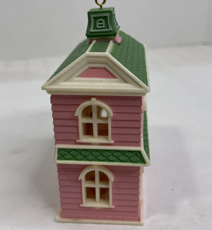 Russ Ornamento Casa Rosa Verde Borde Navidad Colgante Vacaciones Foto 4 de 4