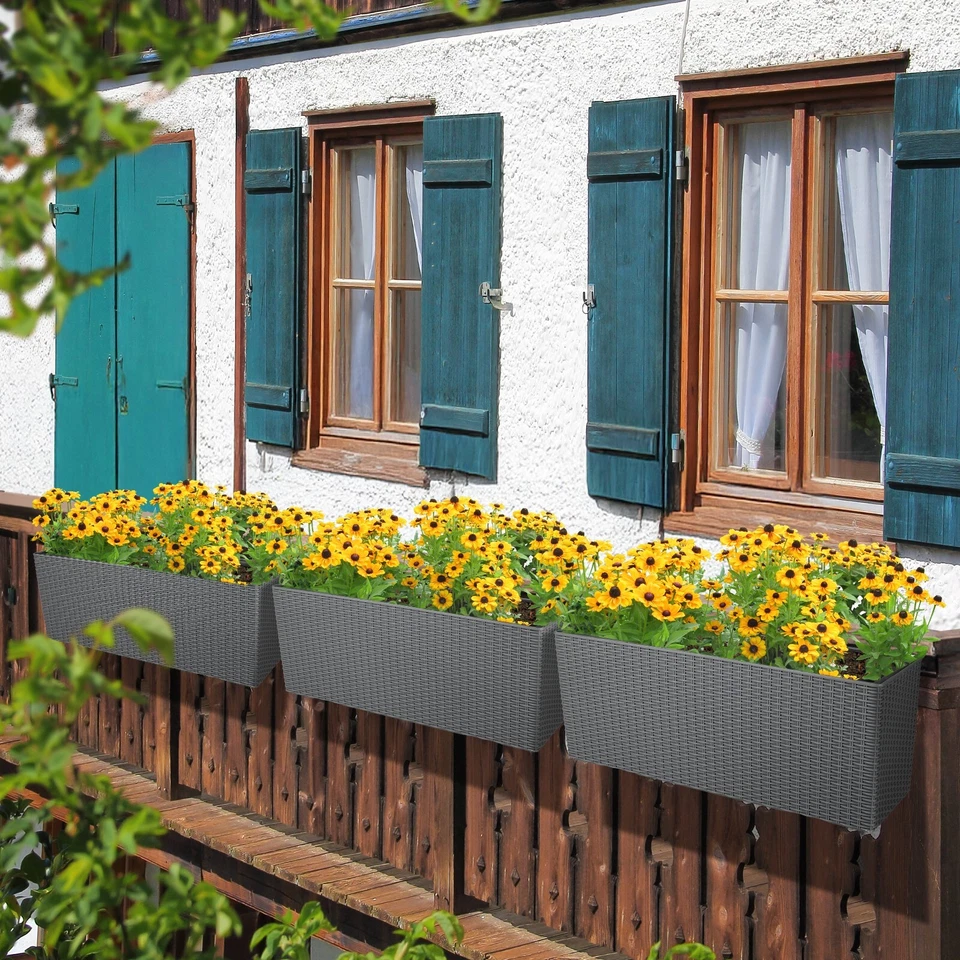 Paquete de 4 barandillas Aoodor maceta ventana caja maceta colgante con soporte ajustable Foto 2 de 4