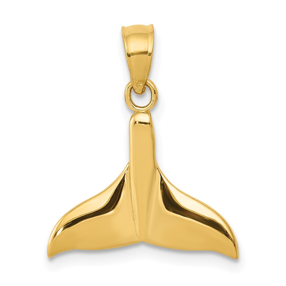 14k Yellow Gold Solid Open-Backed Whale Tail Pendant
