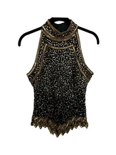 Mark and John Gopal Sz Small Gold and Black Sequin Beaded Embroidered Shiny Top