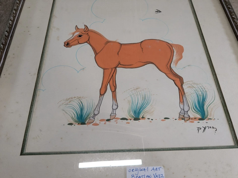 BEATIEN YAZZ (1925-) ARTE ORIGINAL PEQUEÑO SIN CAMISA POTRO CABALLO ¡LEER!! Foto 4 de 4