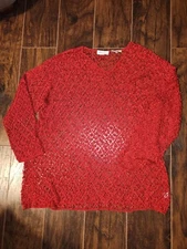 Blushe by Speigel Red Crochet Beaded Top Womens Size XL Christmas Red
