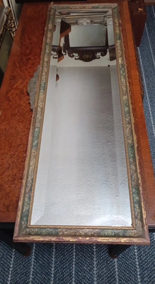 Antique-#882 Distressed Beveled Glass Trapezoid 38".5 W x 12".5H Mirror. - Image 2 of 4