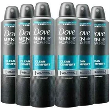 6 Pack Dove Men + Care Clean Comfort Spray,  250 ML/8.4 OZ 6 pack
