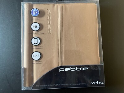 Pebble Folio Powered by Veho Case For iPad & Smartphone Rechargeable Battery Tan
