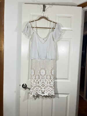 white lace dress francesca's Francesca White Lace Dress Graduation/Bridal Shower Medium