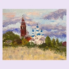 Gorgeous Oil painting on Canvas. Landscape With Church. Original. Impressionism
