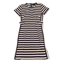 Banana Republic Striped Sheath Dress Size 4 Button Tab Waist White Navy Peach