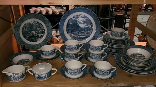 42 Teile Vintage - Currier & Ives Geschirr "Royal Blue" 8-5 Teile Gedecke - Bild 10 von 10