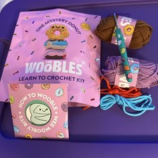 The Woobles Mystery Donut Log Crochet Kit Brown Purple Blue Red W/ Special Hook
