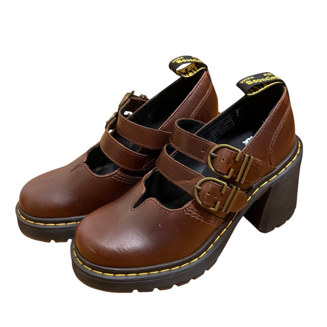 Dr. Martens Eviee Dark Brown Leather Mary Jane Heeled Shoes