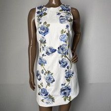 Alice + Olivia Womens Mini Dress Off White/Multi Size 4 Clyde Floral Embroidery