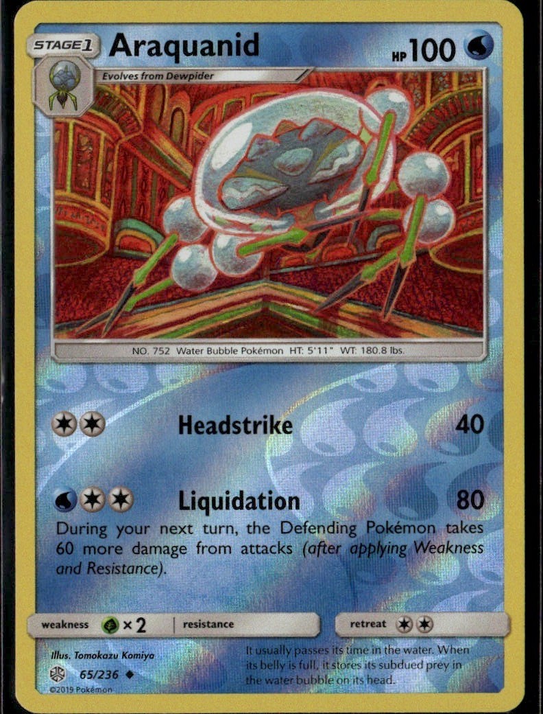 Araquanid Uncommon SM Cosmic Eclipse 65/236 Water Reverse Holo Pokemon Card