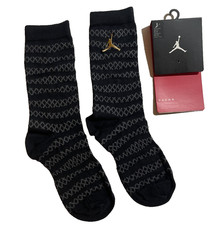 Jordan Jumpman Crew Socks Black/Gray Patterned   Gold Logo   New M 6-8 