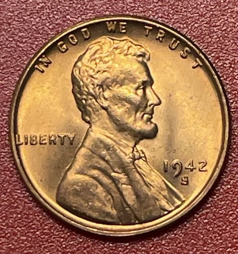 1942 S Lincoln Cent,  Red,  Uncirculated, As Shown.