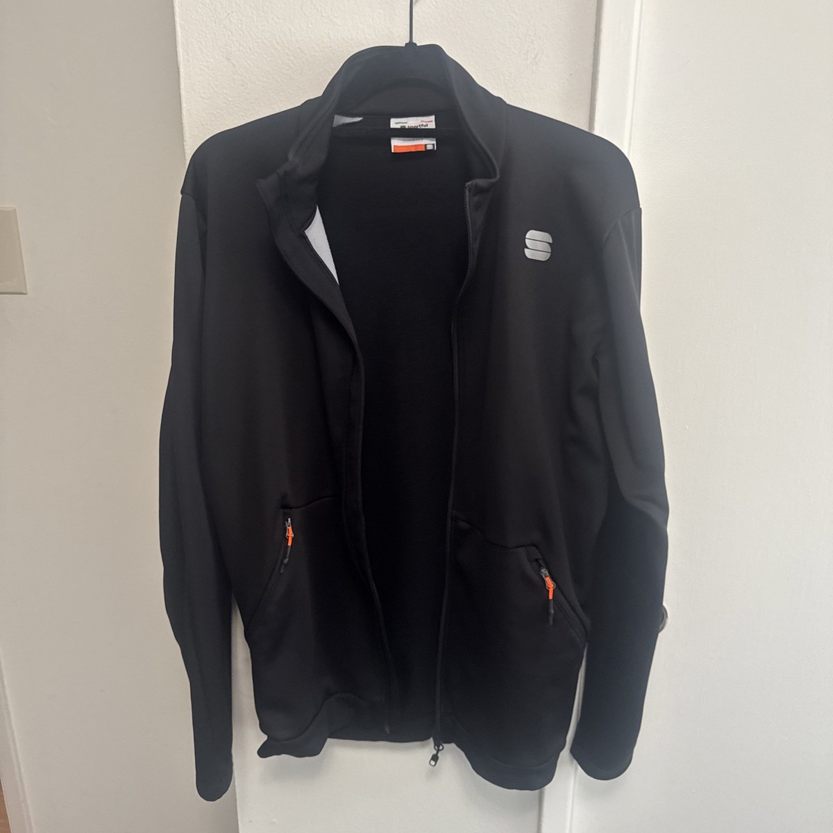 Sportful Men's Cycling Jacket Size L Black Full Zip Pockets Long