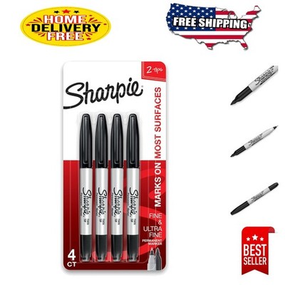4 Count Black Twin Tip Permanent Markers - Perfect for All Art Styles