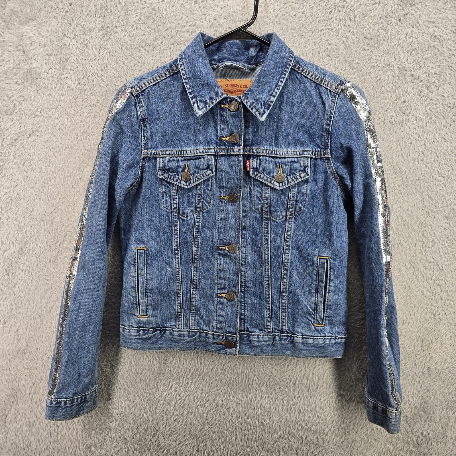 Levis Sequin Jacket Womens Small Silver Sequin Lo… - image 14