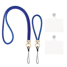 Phone Lanyard, Polyester Detachable Wrist Strap with Phone Patches, Dark Blue
