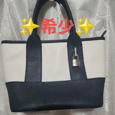 White Navy Handbag With Genuine Leather Lock Women JPN Limited Edition Rare Anim
